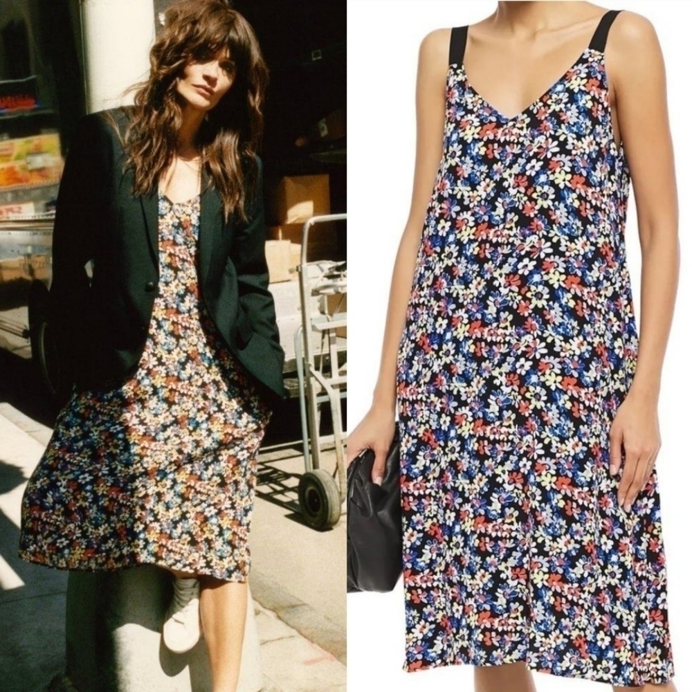 New Rag & Bone Estell Navy Floral Print Crepe Midi Dress NWT W292316NY Medium